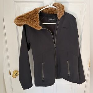 Marmot Women's Black Jacket with Brown Faux Fur Hood (M)